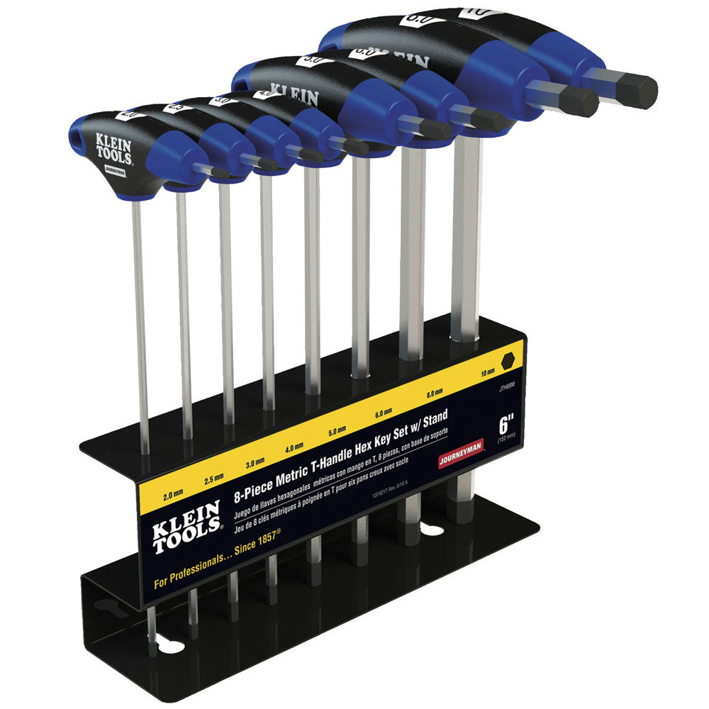 Klein Hex Key Set, Metric, Journeyman™ T-Handle, 6-Inch with Stand, 8-Piece