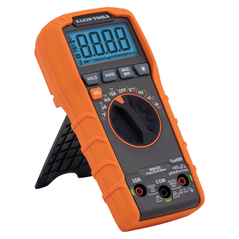 Klein Digital Multimeter, TRMS Auto-Ranging, 600V, Temp