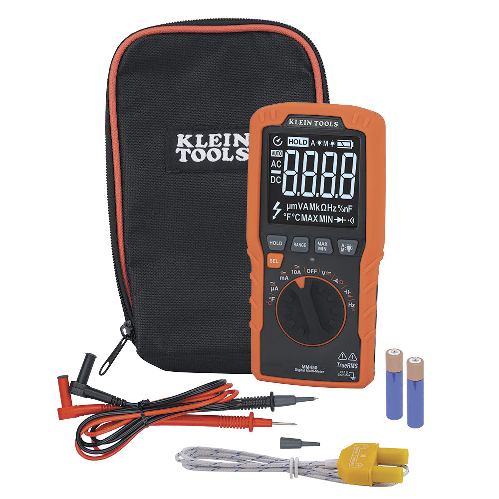 Klein Slim Digital Multimeter, TRMS Auto-Ranging, 600V, Temp